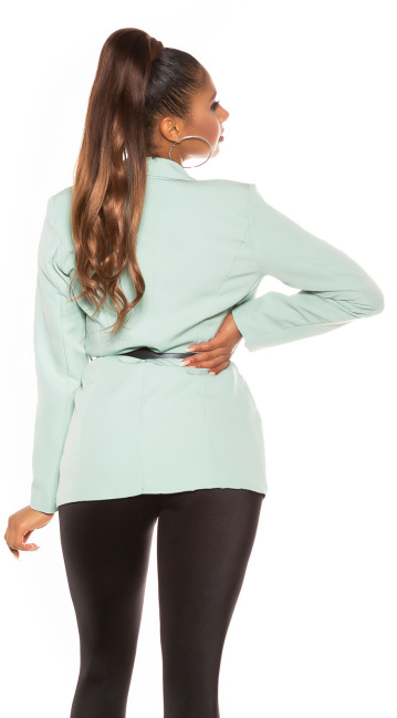 Double-Breasted Blazer with Belt Green